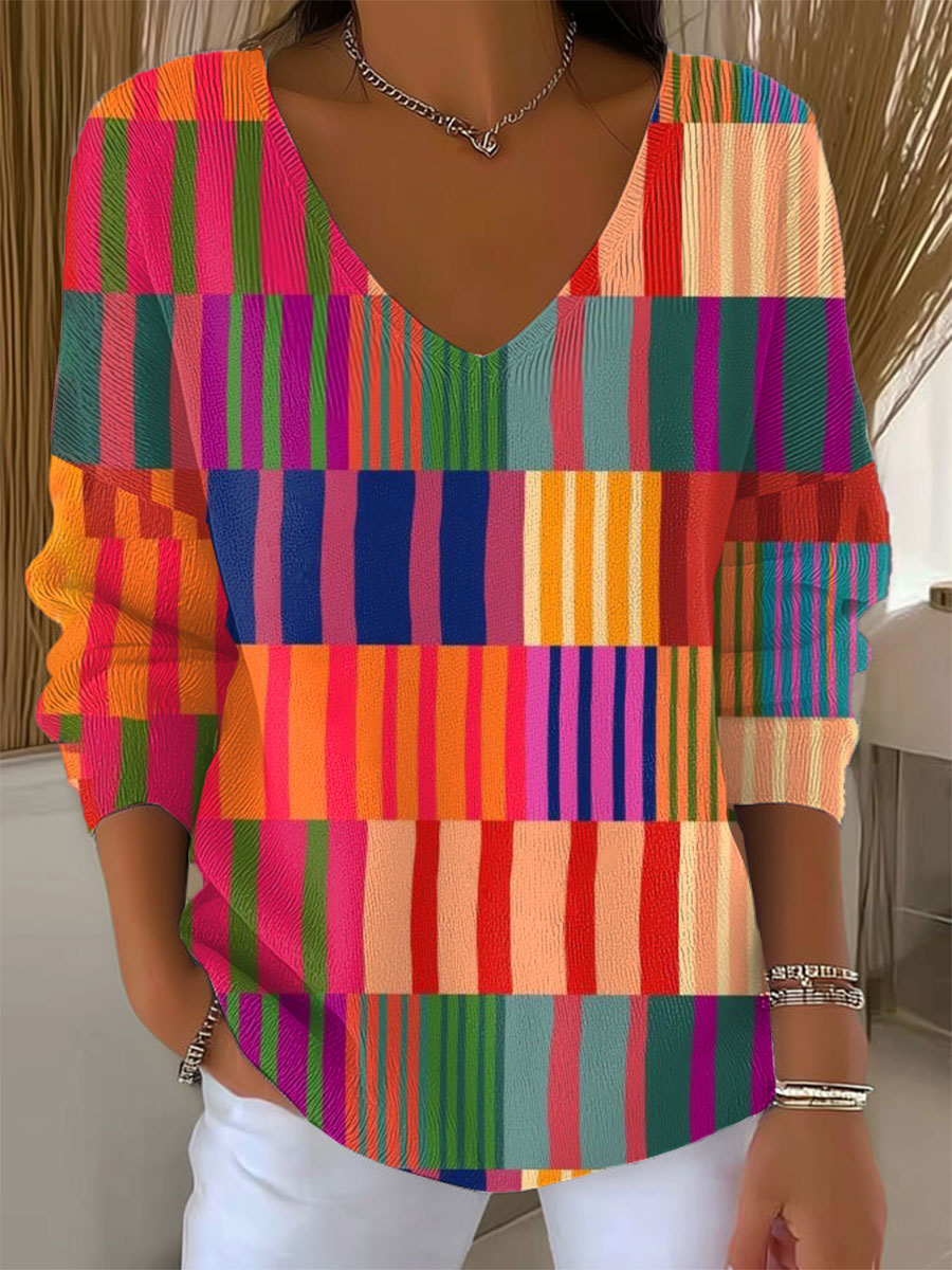 Women's Vintage Abstract Geometric Art Print Casual Pullover Sweater