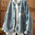 Women's Christmas Print Crew Neck Long Sleeve Casual Loose Cardigan Sweater