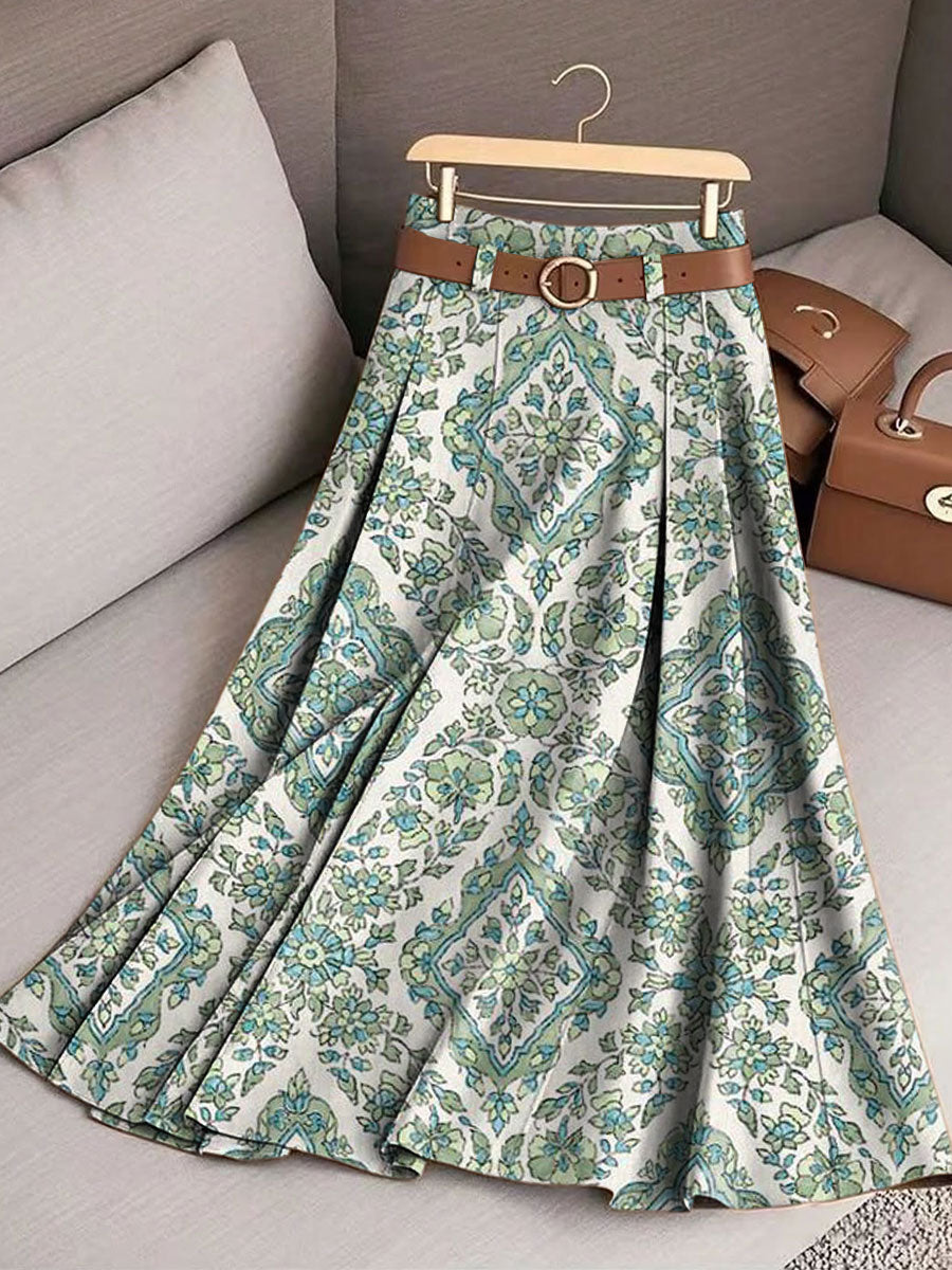 Women's Retro Flowers Pattern Casual Print Cotton Skirt