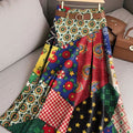Women's Retro Splicing Flowers Pattern Casual Print Cotton Skirt