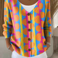 Gradient Colors Print Buttoned V-neck Cardigan Sweater
