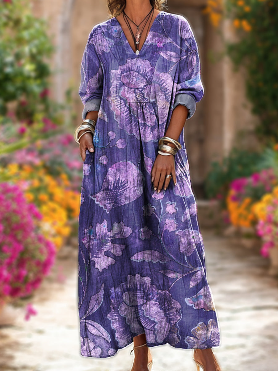 Women's Abstract Ethnic Floral Painting Art Print Dress