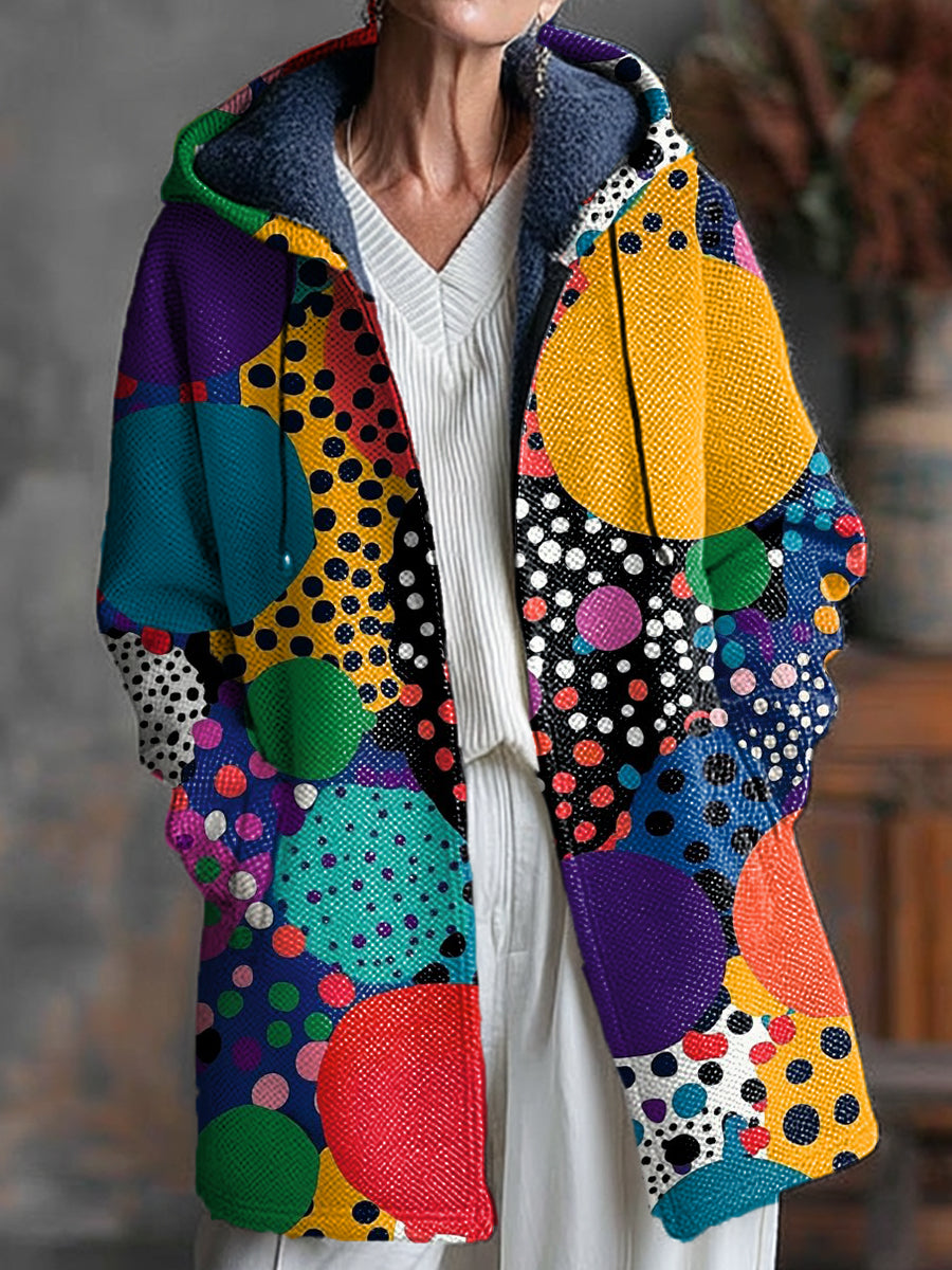 Beautiful Colorful Circular Polka Dot Painting Art Print Unisex Plush Thick Long-Sleeved Sweater Cardigan Coat
