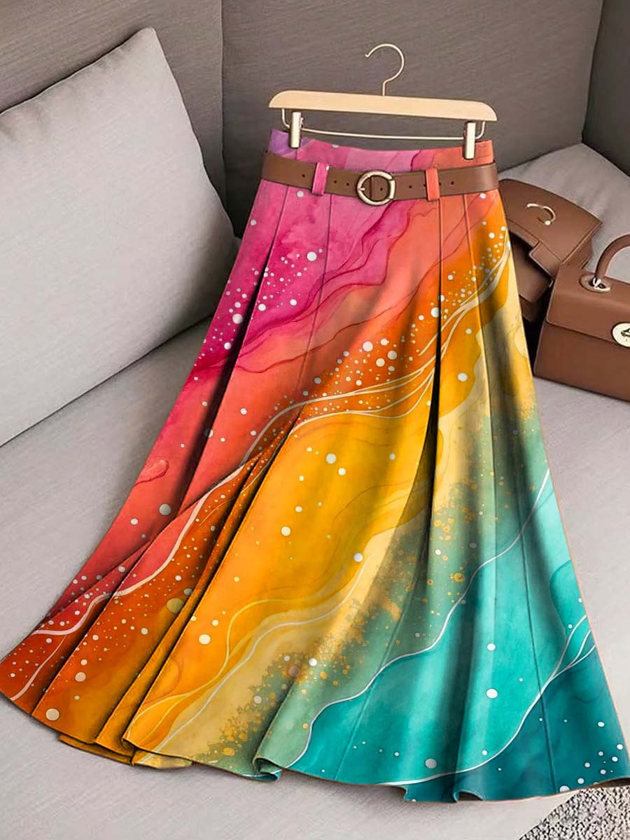 Women's Gradient Pattern Art Print Casual Cotton Skirt