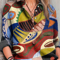 Women's Abstract Colorful Geometric Graffiti Painting Art Print Casual Cotton And Linen Shirt