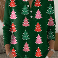 Women's Christmas Trees Pattern Art Print Buttoned Cardigan Sweater