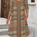 Dark Camel Fake 2in1 Tribal Print A Line Dress
