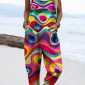Women's Abstract Geometric Pattern Art Print Casual 100% Cotton Wide Leg Jumpsuit