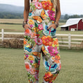 Women's Lovely Butterfly Pattern Art Print Casual 100% Cotton Wide Leg Jumpsuit