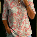 Women's Floral Pattern Art Casual Classic Henley Collar 100% Cotton T-shirt