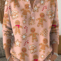 Women's Christmas Gingerbread Art Print Buttoned Cardigan Sweater