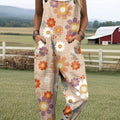 Combinaison pantalon large décontractée 100 % coton à imprimé floral vintage pour femme 