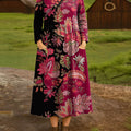 Women's Vintage Floral Art Print Cotton Lapel Shirt Dress