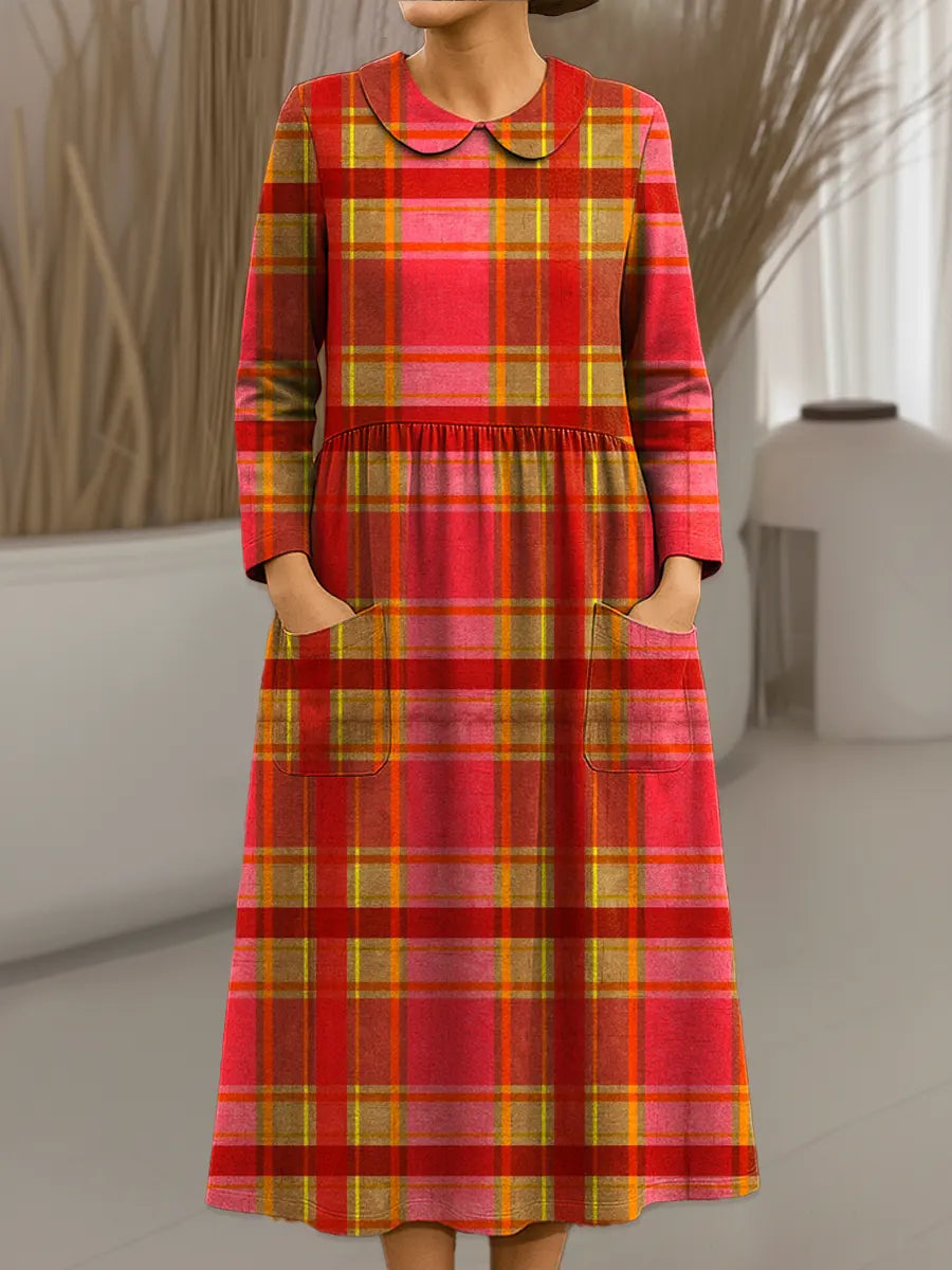 Women's Vintage Abstract Geometry Pattern Art Print Cotton Lapel Shirt Dress