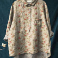 Women's Vintage Floral Art Print Casual Cotton And Linen Shirt