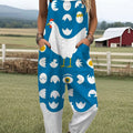 Women's  Farm Funny Chick Art Print Casual 100% Cotton Wide Leg Jumpsuit