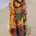 Women's Abstract Geometric Pattern Art Print Cotton Dress