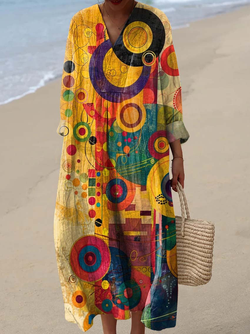 Women's Abstract Geometric Pattern Art Print Cotton Dress