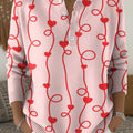 Valentine's Day Heart-shaped Curve Decorative Pattern Casual Cardigan Collar Long Sleeve Sweater