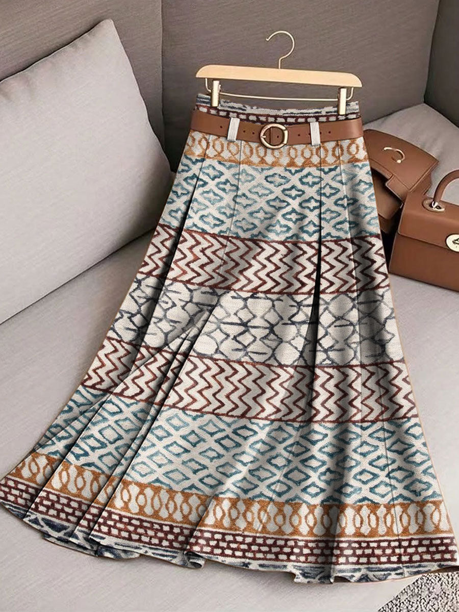 Women's Retro Pattern Casual Print Cotton Skirt