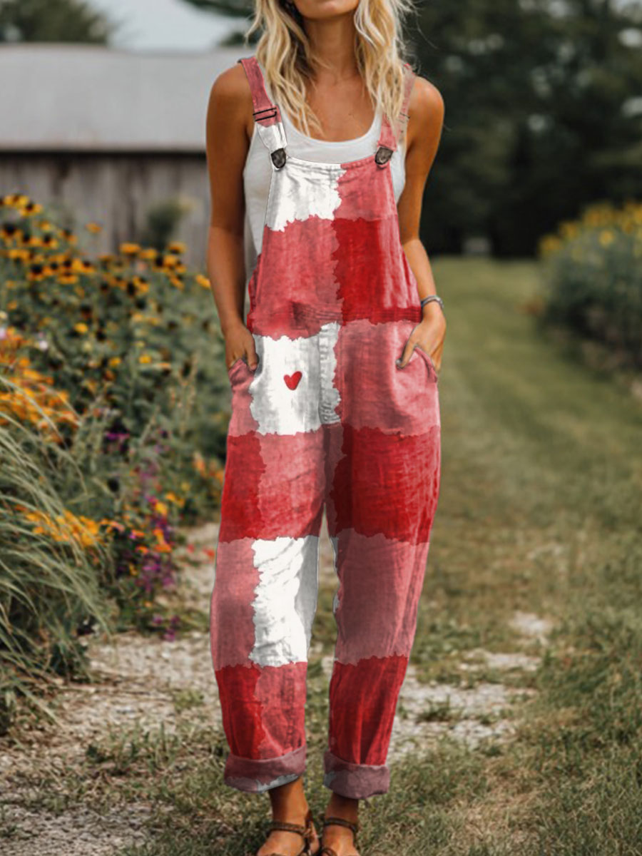 Women's  Vintage Abstract Geometric Art Print Casual 100% Cotton Wide Leg Jumpsuit