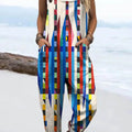 Women's Geometric Pattern Art Print Casual 100% Cotton Wide Leg Jumpsuit