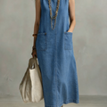 Casual Minimalist Patch Pockets Denim Dress