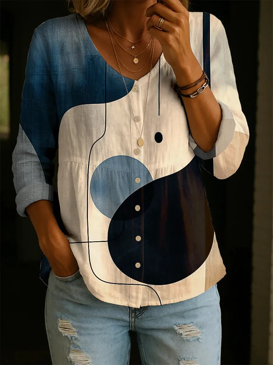 Women's Geometric Art Print Casual Cotton Shirt