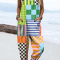 Women's Colourful Art Geometry Print Casual 100% Cotton Wide Leg Jumpsuit