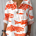 Women's  Fish  Art Print Casual Cotton Linen Shirt