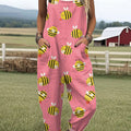 Women's  Funny Bee Art Print Casual 100% Cotton Wide Leg Jumpsuit
