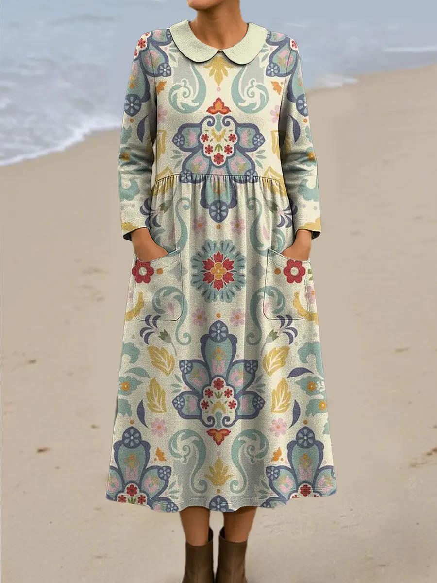 Women's Floral Art Print Casual Cotton Dress