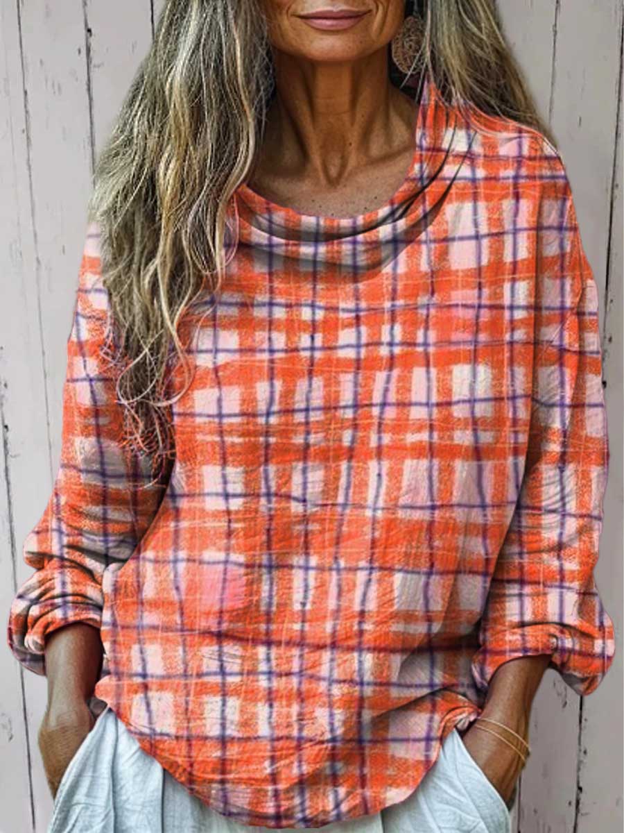 Women's Plaid Pattern Art Print Casual Long Sleeve Comfortable Cotton Shirt