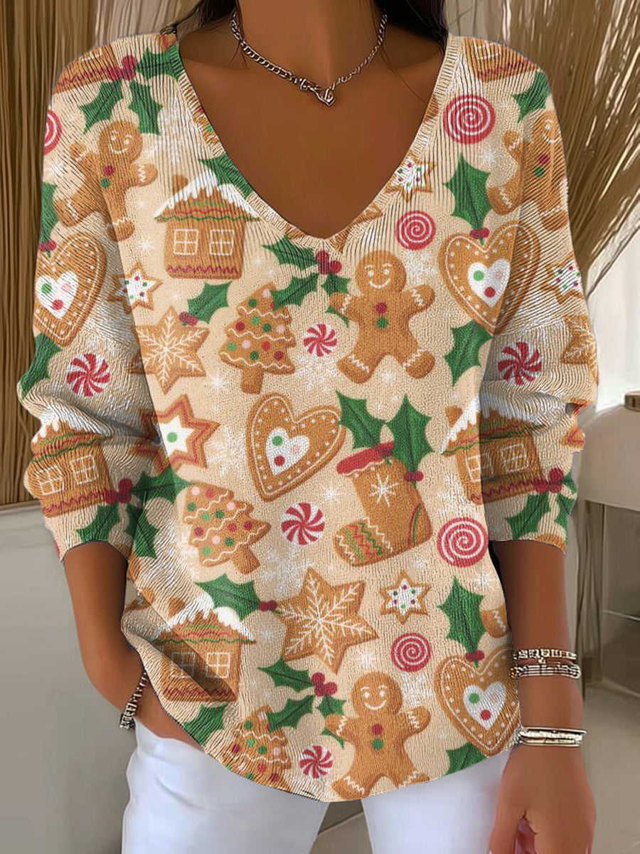 Women's Merry Christmas! Christmas Pattern Painting Art Print Casual Pullover Sweater