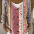 Vintage Flower Art Print Buttoned V-neck Cardigan Sweater