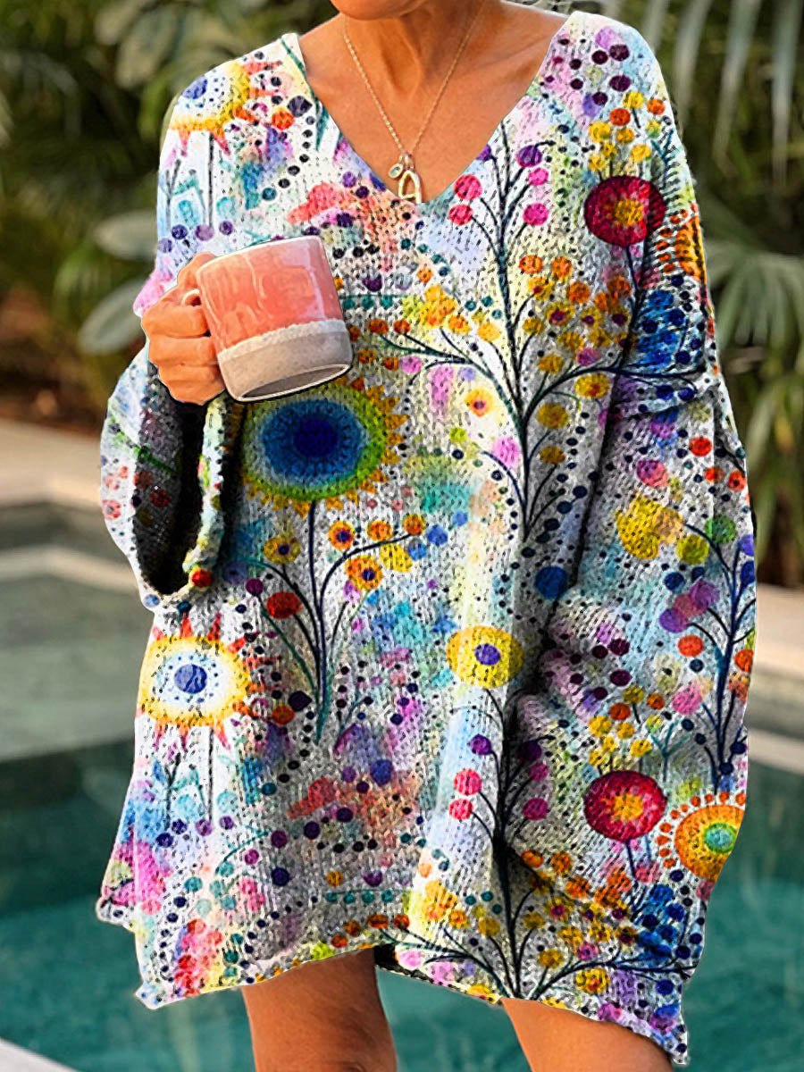 womens-vintage-floral-pattern-art-print-casual-pullover-sweater-d223