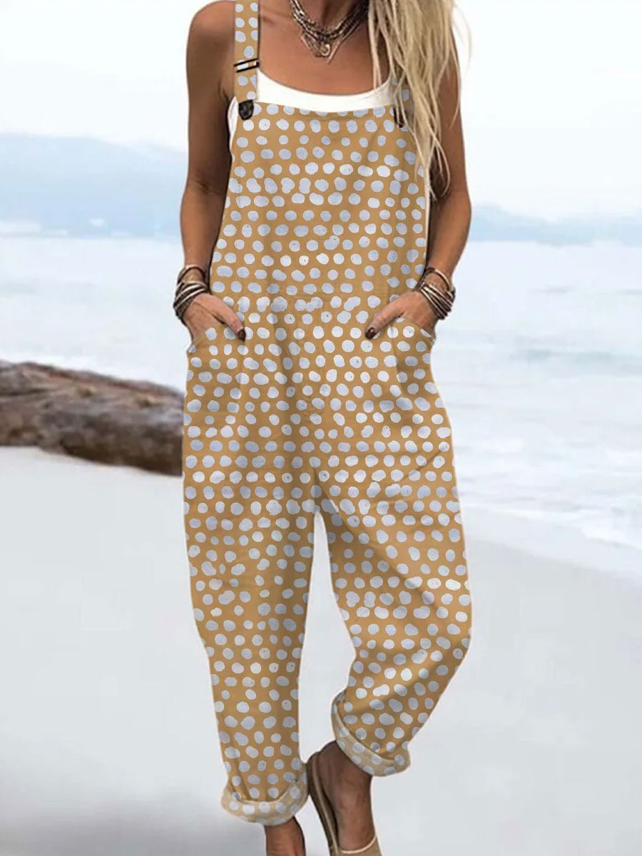 Women's  Vintage Abstract Geometric Art Print Casual 100% Cotton Wide Leg Jumpsuit