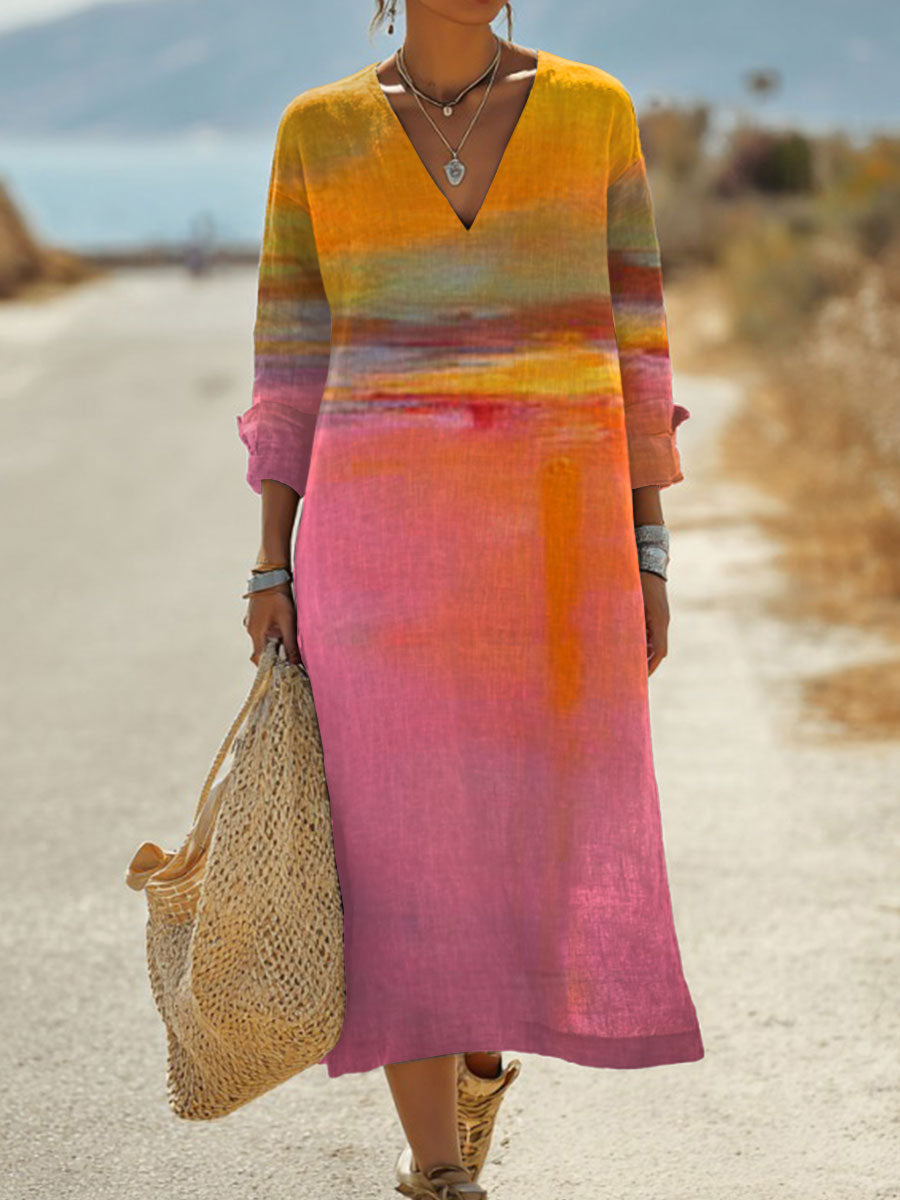 Women's  Vintage Gradient Art Print Pocket Cotton Dress