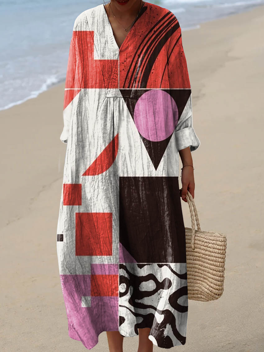 Women's Abstract Geometric Pattern Art Print Cotton Dress