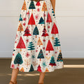 Women's Vintage Christmas Art Print Cotton Skirt