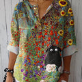 Women's Dog Art Print  Casual Cotton Linen Shirt