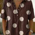 Artistic Polka-dot Print Short-sleeve Collared Shirt With Half-button Placket
