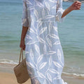 Women's Vintage Flower Art Print Pocket Cotton Dress