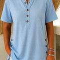 Women's V-Neck Short-Sleeve Casual Loose Waffle-Knit Cotton Top