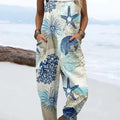 Women's Underwater World Pattern Art Print Casual 100% Cotton Wide Leg Jumpsuit
