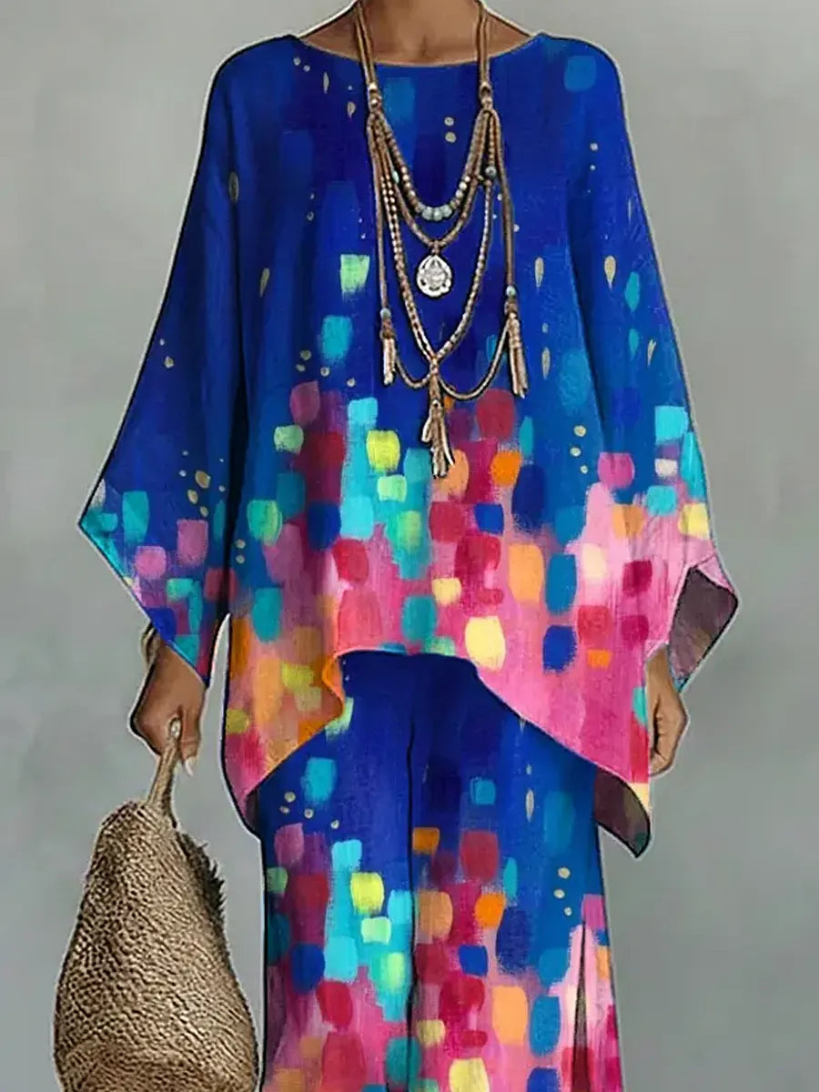 Women's Vintage Art Comfortable Loose Cotton Linen Wide-leg Pants Two-piece Set