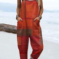 Women's Vintage Abstract Geometric Art Print Casual 100% Cotton Wide Leg Jumpsuit