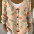 Grass And Flowers Print Buttoned V-neck Cardigan Sweater