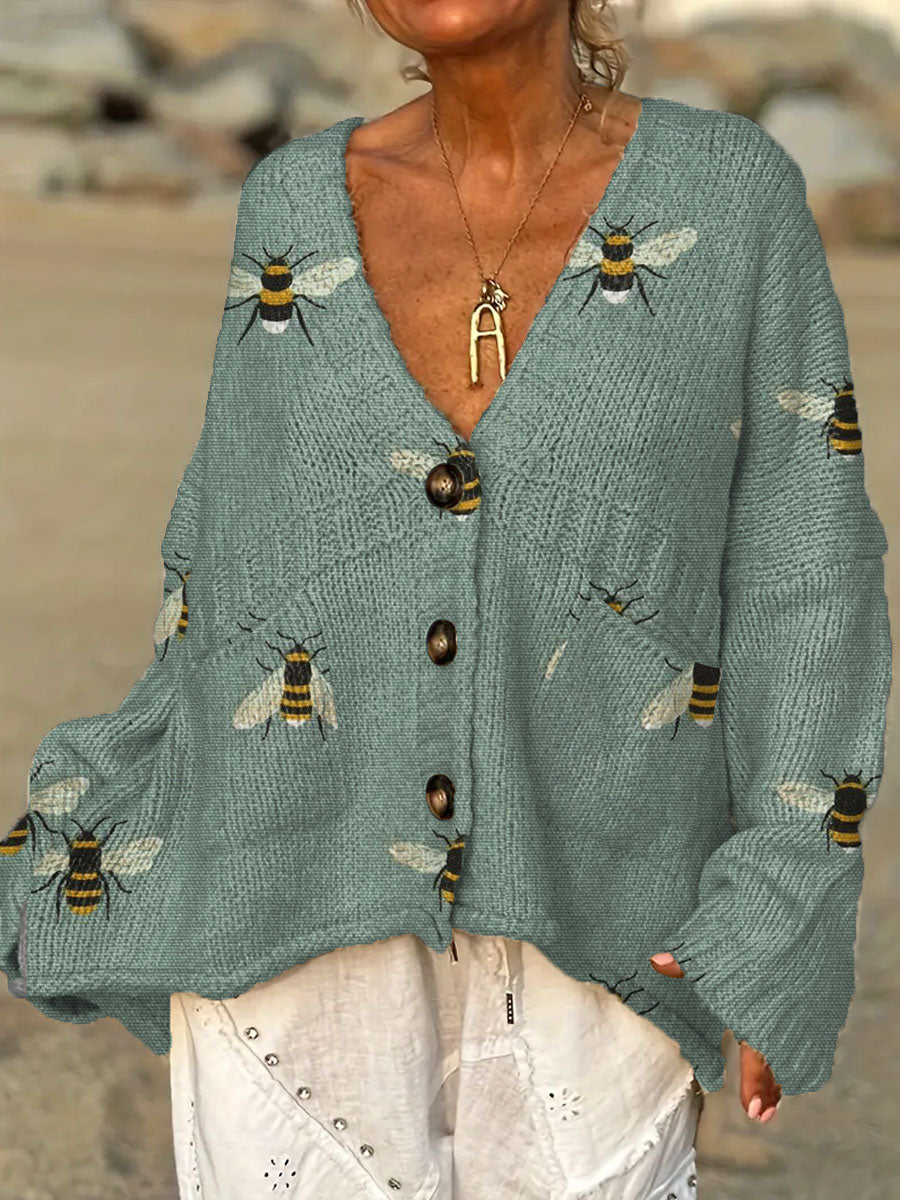womens-vintage-bee-art-print-casual-pullover-sweater