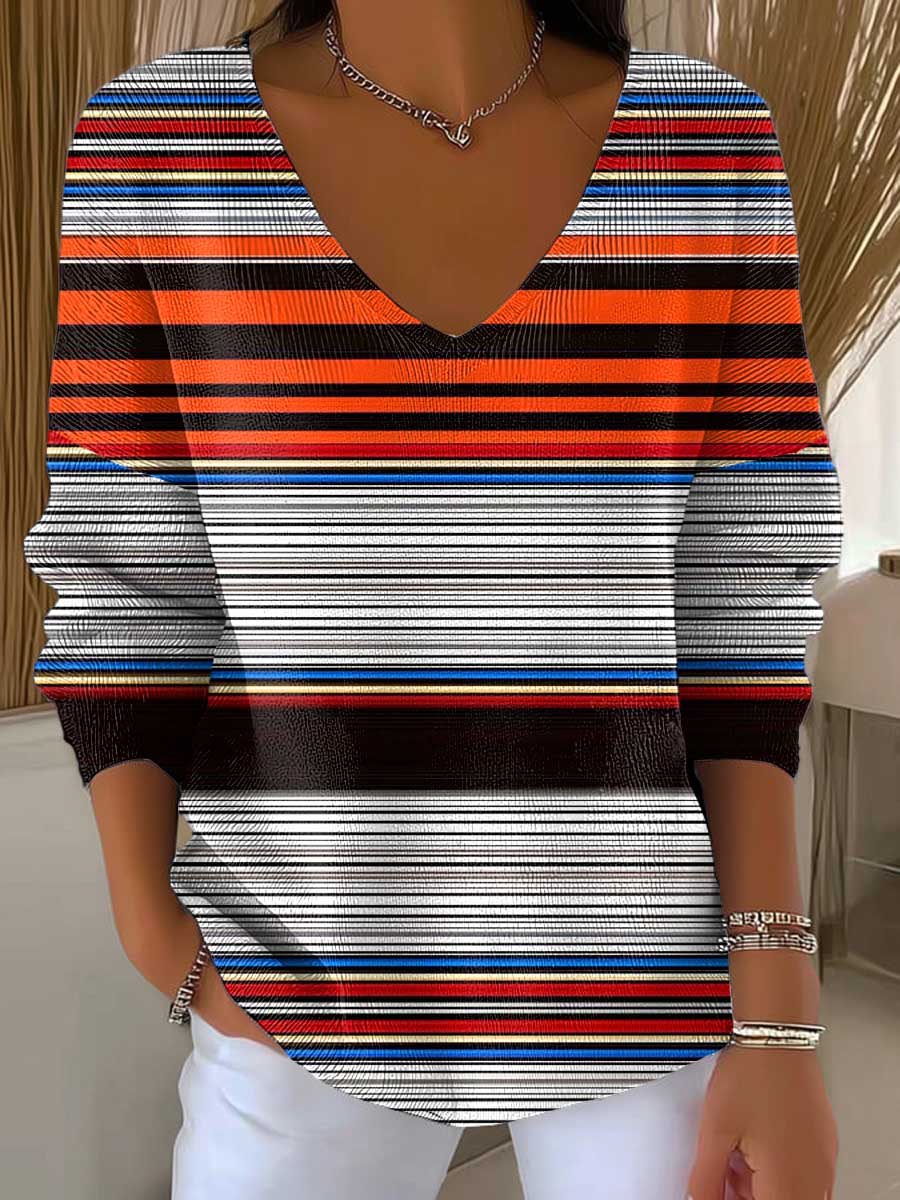 womens-striped-pattern-art-print-casual-pullover-sweater